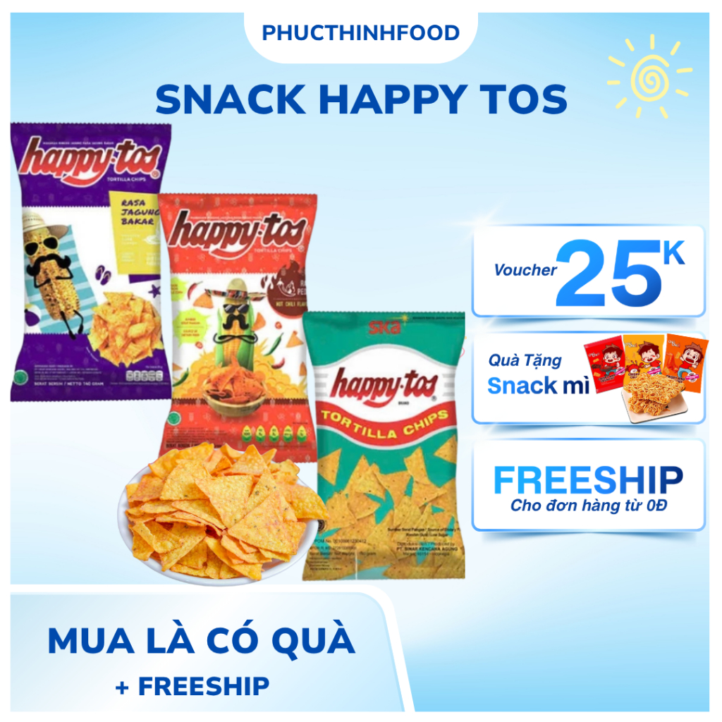 [NHẬP KHẨU INDONESIA] Snack Bắp Tortilla Chips Happy Tos 3 Vị (140g-160g) - Giòn Rụm, Vị Phô Mai Nac