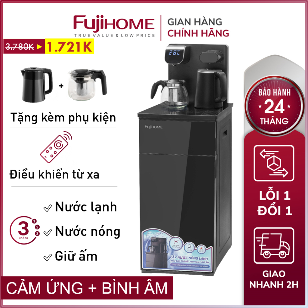 Cây nước nóng lạnh bàn trà FUJIHOME pha cafe, máy nóng lạnh nước uống bình âm hút dispenser water