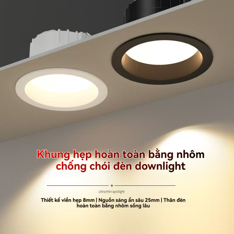 Đèn LED âm trần Fushan Lighting, chống chói, lỗ 7,5cm, không có đèn chính, sử dụng tại nhà