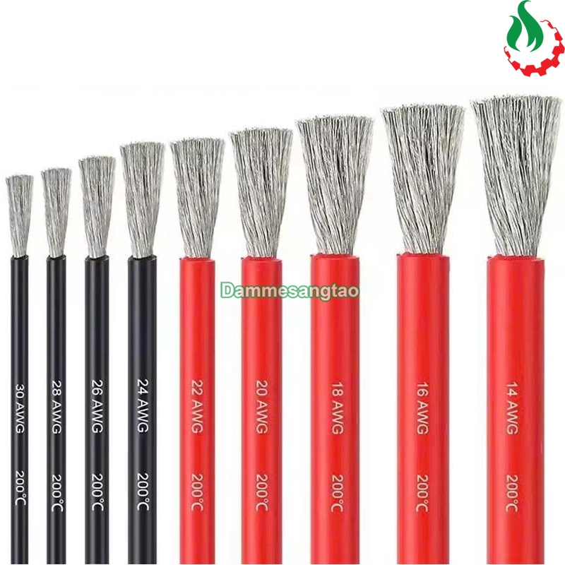 Dây điện chống cháy silicon 2AWG - 26AWG cao cấp siêu mềm (Tính nửa mét)