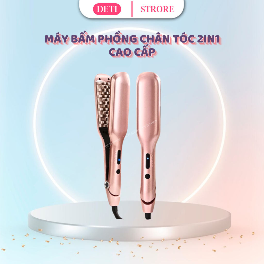 Máy tạo kiểu tóc đa năng DETI 2in1, bấm phồng chân tóc, uốn sóng nước hippie 32, dập xù, duỗi tóc th