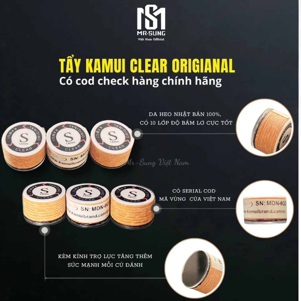 Đầu Tẩy Bida, Tẩy Thay Thế Cho Đầu Cơ Bi-a KAMUI CLEAR - Kamui Original Japan -Độ Cứng S Mềm- MR SUN