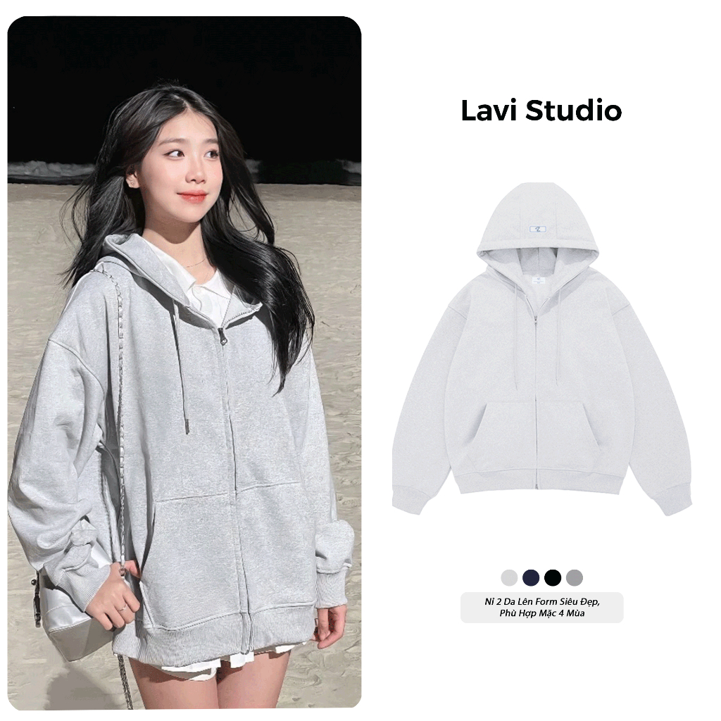  Áo Hoodie Zip Trơn Vải 2 Da Chống Nắng Tốt Form Rộng Nam Nữ Local Brand Lavi Studio 