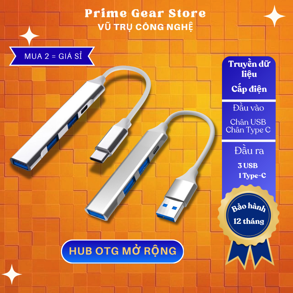 HUB Bộ chia bộ sạc USB 3.0 - Type C Đến 3 Cổng Usb, 1 cổng Typc C cho điện thoại, PC