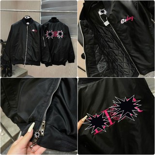  Áo Khoác Nam Đì Ô Trần Bông Logo Thêu Chữ Hồng Cá Tính - Khoác Bomber Nam Đi Ỏ Thêu Logo Chữ Cao Cấp 