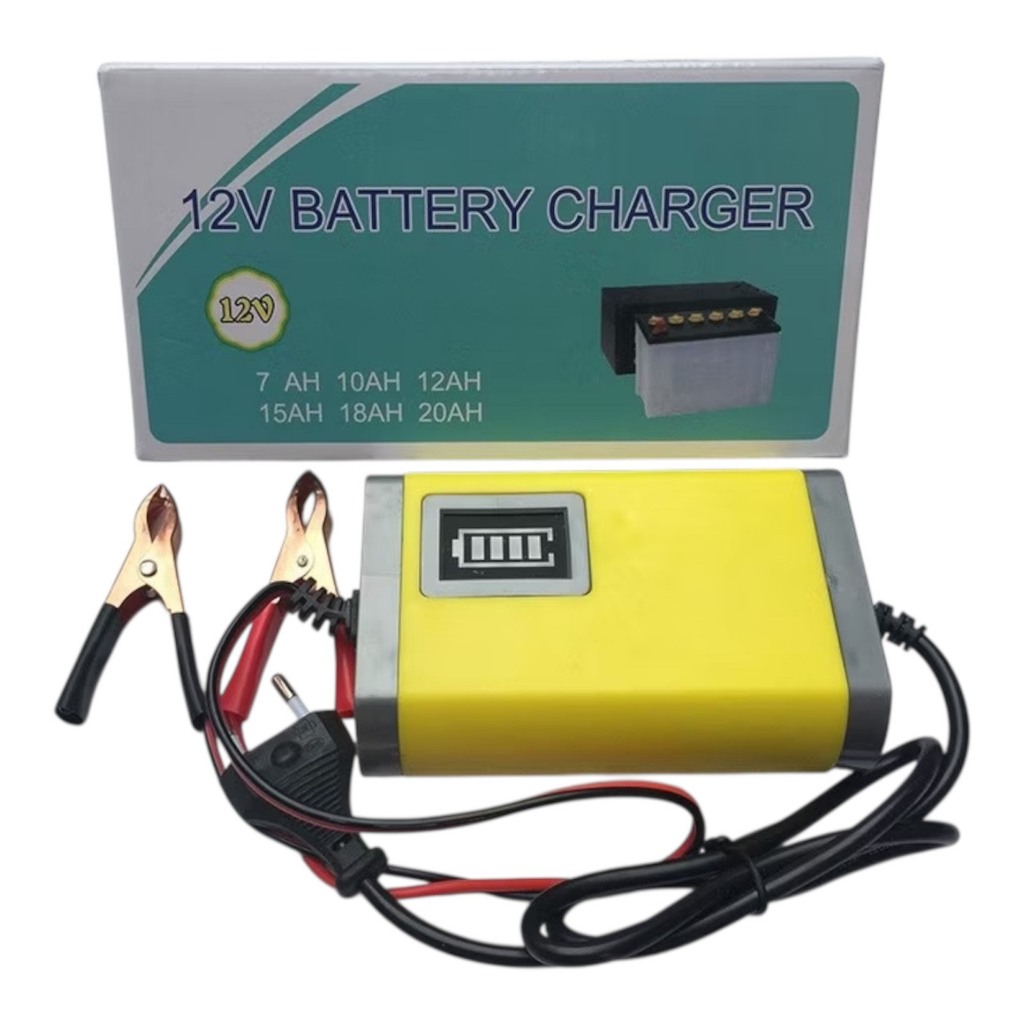Bộ sạc bình ắc quy tự động ngắt 12V 2Ah-20Ah sạc acquy xe máy, xe ô tô,..v..v.. Có hiển thị pin. Sạc