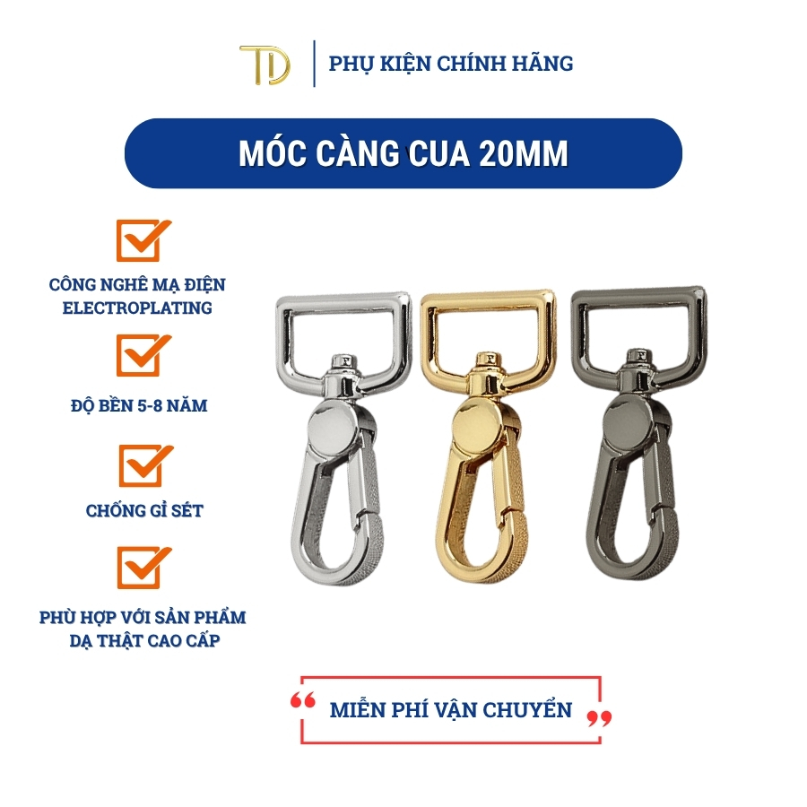 Móc càng cua gắn dây đeo túi xách, móc chó kim loại 2cm không gỉ phụ kiện làm túi, ví, handmade