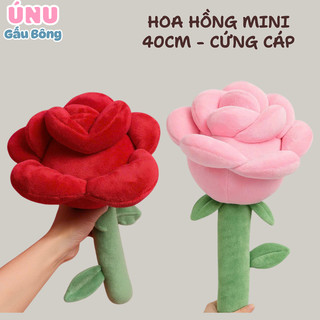Hoa Hồng Nhồi Bông Size Mini 40cm 2 Màu Pastel, Cứng Cáp, Vải Miniso 2 Chiều Nhồi Bông Xịn, An Toàn, Vải Bền Màu