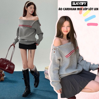  Áo len nữ trễ vai dệt kim cao cấp len lông cừu mềm mịn cho mùa đông hàng Quảng Châu SLAYTIFY 