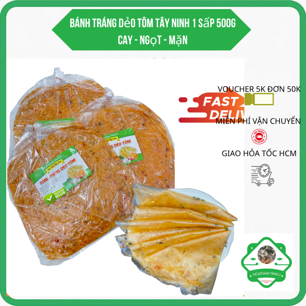 0.5kg Bánh tráng dẻo tôm Tây Ninh, bánh loại 1 ngon,cay, mềm dẻo!