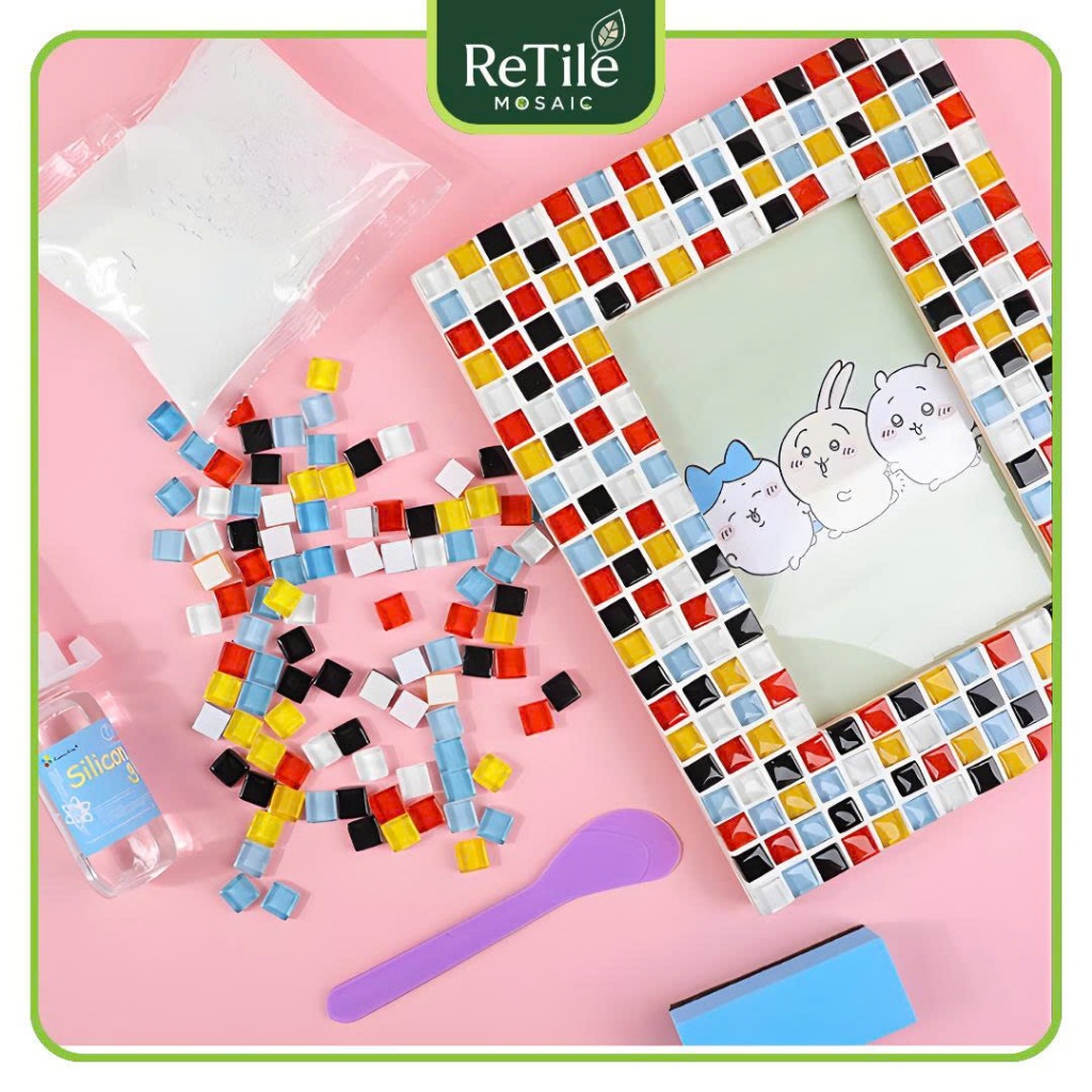 Bộ KIT DIY khung ảnh gỗ ghép đá khảm mosaic  - Bộ KIT khung đựng ảnh mosaic, quà tặng DIY handmade