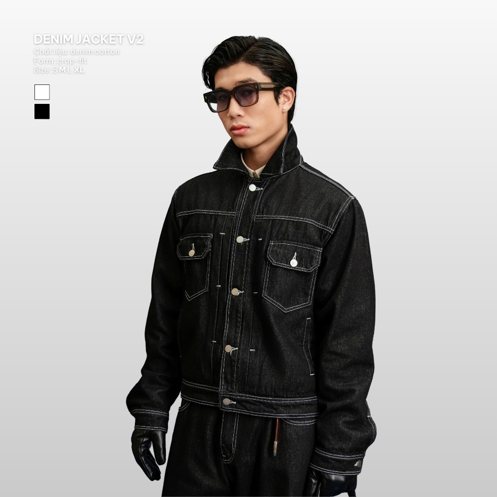 Set Áo Khoác Denim Form Crop Kèm Quần Jeans Form Rộng - Denim On Denim B Brown MARCELO Cropped Denim