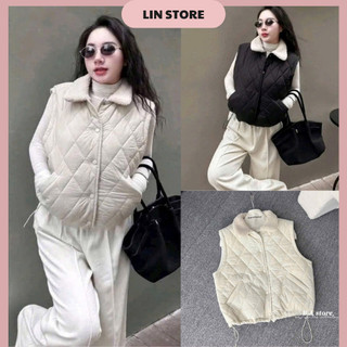  Áo Phao Gile Nữ Trần Trám Cổ Lông Chất Nhung Lì Có Túi 2 Bên Áo Khoác Phao Gile Nữ Có Dây Rút Dưới Áo Gile Phao 3 Màu 