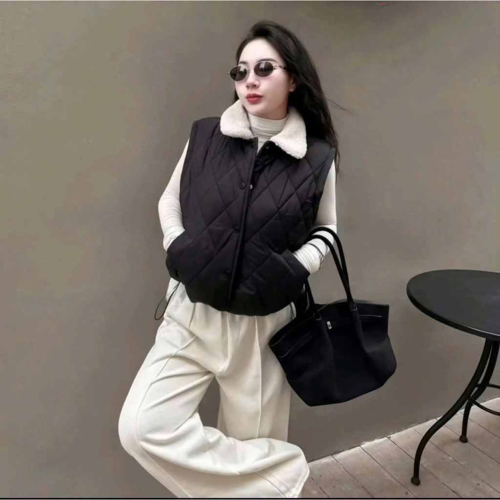 Áo Phao Gile Nữ Trần Trám Cổ Lông Chất Nhung Lì Có Túi 2 Bên Áo Khoác Phao Gile Nữ Có Dây Rút Dưới Áo Gile Phao 3 Màu | BigBuy360 - bigbuy360.vn