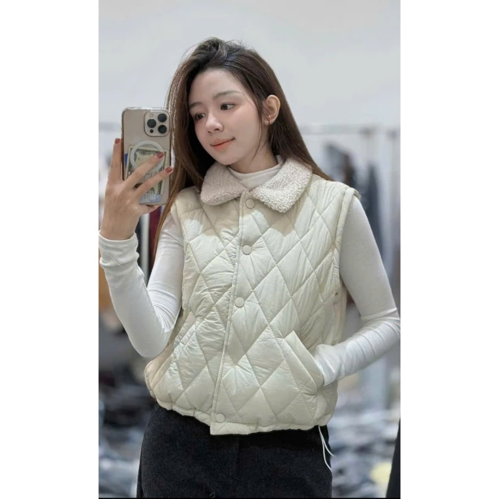 Áo Phao Gile Nữ Trần Trám Cổ Lông Chất Nhung Lì Có Túi 2 Bên Áo Khoác Phao Gile Nữ Có Dây Rút Dưới Áo Gile Phao 3 Màu | BigBuy360 - bigbuy360.vn