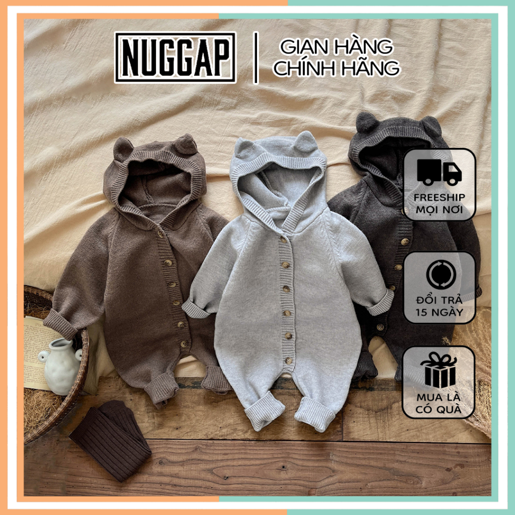 Bodysuit len cho bé trai bé gái, bộ body len mùa thu đông bé trai bé gái Vintage Nuggap