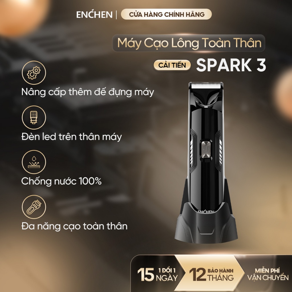  Máy Cạo Lông Toàn Thân Enchen Spark 3 - Cạo Lông Vùng Kín Chân Nách Cho Nam & Nữ - Chống Nước Đèn Led An Toàn 