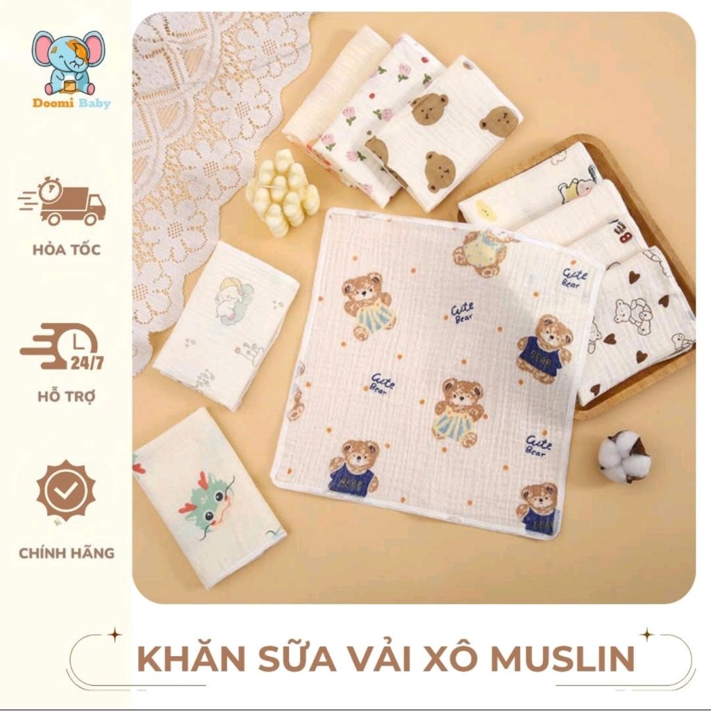 [BÁN CHẠY] Set 20 Khăn Sữa Không Bụi Vải AnToàn ChoBé Muslin 2Lớp CaoCấp DoomiBaby -HT635-HT828