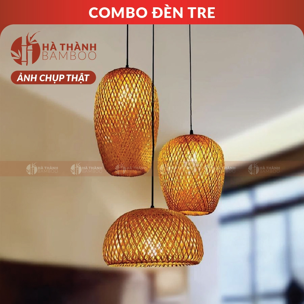 Combo Đèn Tre Cao Cấp - Đèn Mây Tre Đan, Đèn Treo Trang Trí Nhà Cửa, Nhà Hàng, Quán Cafe, Homestay