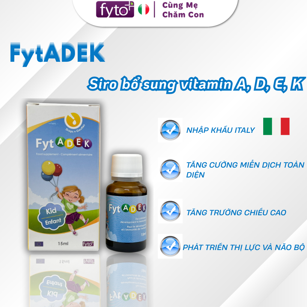 Vitamin Tổng Hợp Cho Bé FytADEK Fyto Bổ Sung Vitamin A, D3.E, K Tốt Cho Mắt Và Não Bộ Lọ 15ml