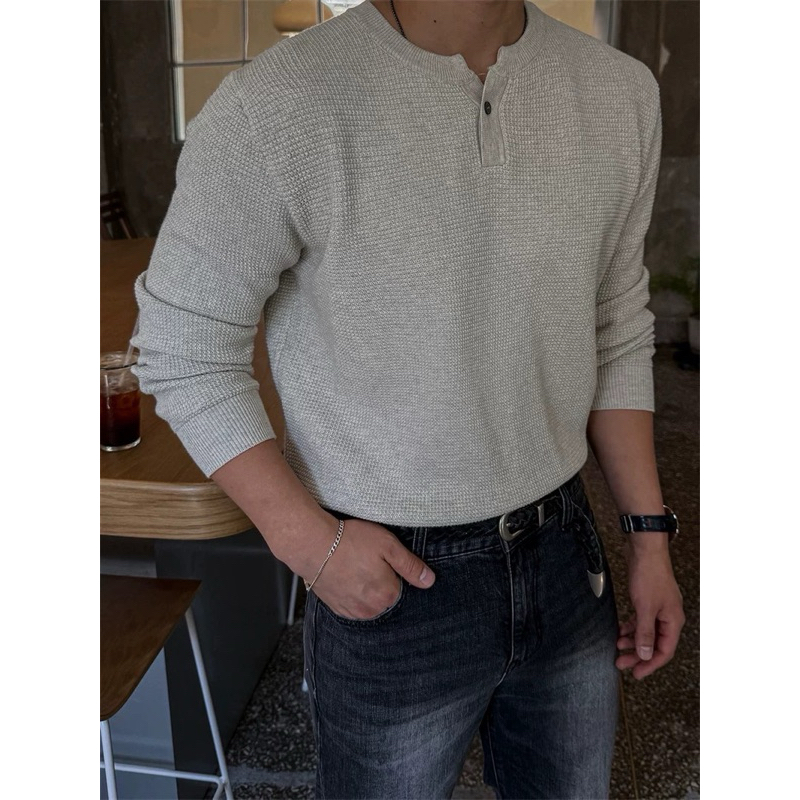 [H.E Menswear] Áo len cổ Henley Knit Thanh Lịch – Len Waffle Dày Dặn, Mềm, Giữ Form – 4 Màu