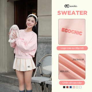  Áo Sweater Nỉ Ecochic Basic Cổ Tròn Logo Ngực Chất Liệu Cao Cấp Mềm Mịn Chính Hãng B192 