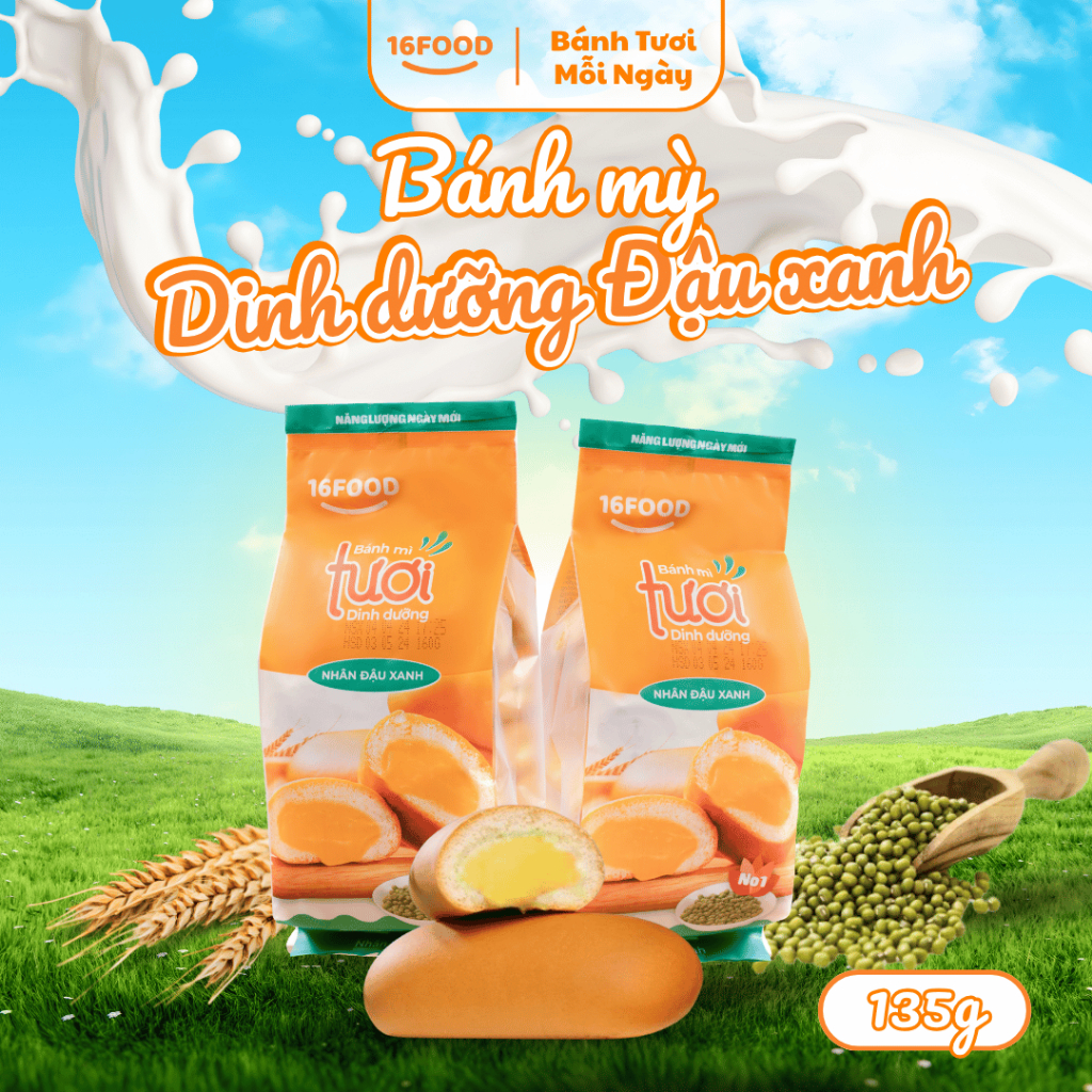 Bánh Mỳ Tươi Dinh Dưỡng - Vị Đậu Xanh, Bánh Ăn Sáng/Ăn Dặm Mềm Mịn | 16Food