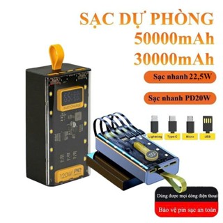Sạc dự phòng 20000mh sạc nhanh 22.5w tích hợp dây, 2 output usb 2 Input micro/type c ảo hành 12 tháng basike