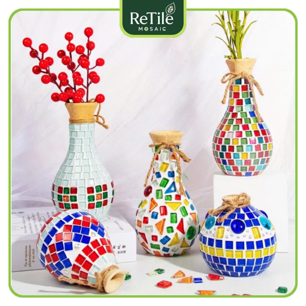 Bộ KIT DIY bình hoa mosaic ghép đá khảm mosaic  - Bộ KIT DIY bình hoa mosaic, quà tặng DIY handmade