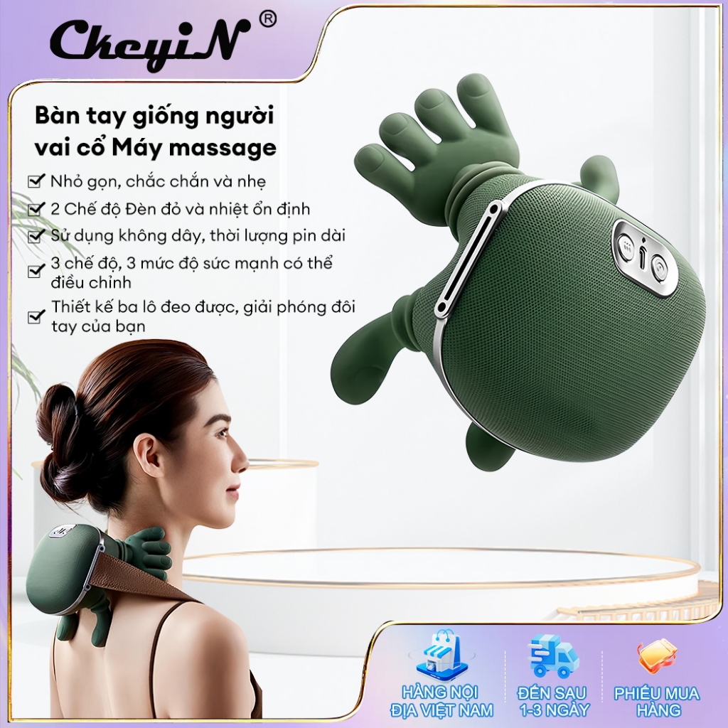 CkeyiN Máy massage cổ vai gáy siêu nhẹ chỉ 0,76 kg nhỏ bằng bàn tay mô phỏng bàn tay thực GH023L