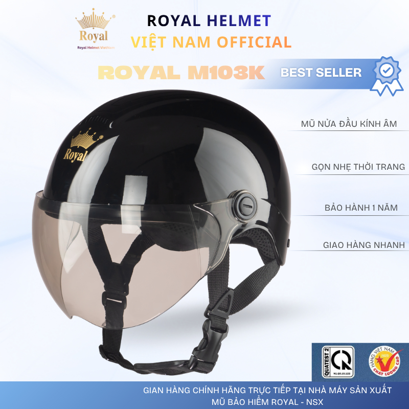 Mũ Bảo Hiểm Royal Có Kính M103K Hợp Nam Nữ, Nón Bảo Hiểm Nửa Đầu Nhiều Màu Sắc Bảo Hành 12 Tháng