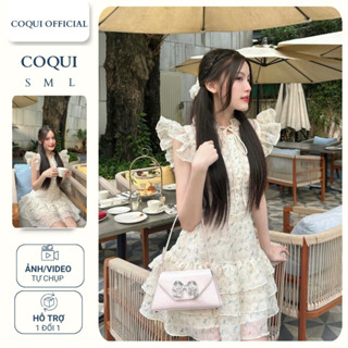  Đầm tiểu thư tơ hoa nhí dáng xoè ngắn COQUI váy thiết kế nữ sang chảng phối tầng bồng bềnh NANA DRESS 