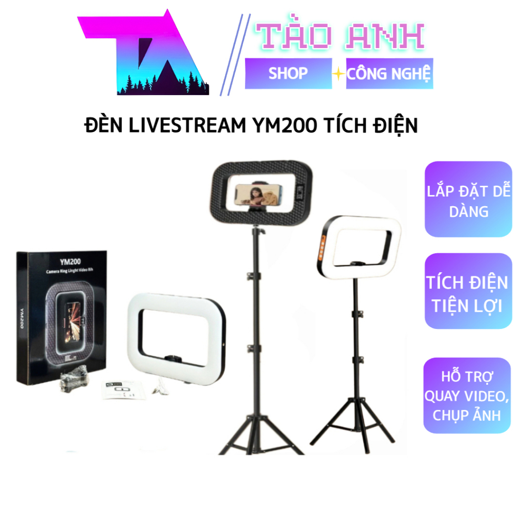 ĐÈN LIVESTREAM YM200 TÍCH ĐIỆN KÈM CHÂN 2M1 HỖ TRỢ LIVESTREAM QUAY VIDEO CHỤP ẢNH