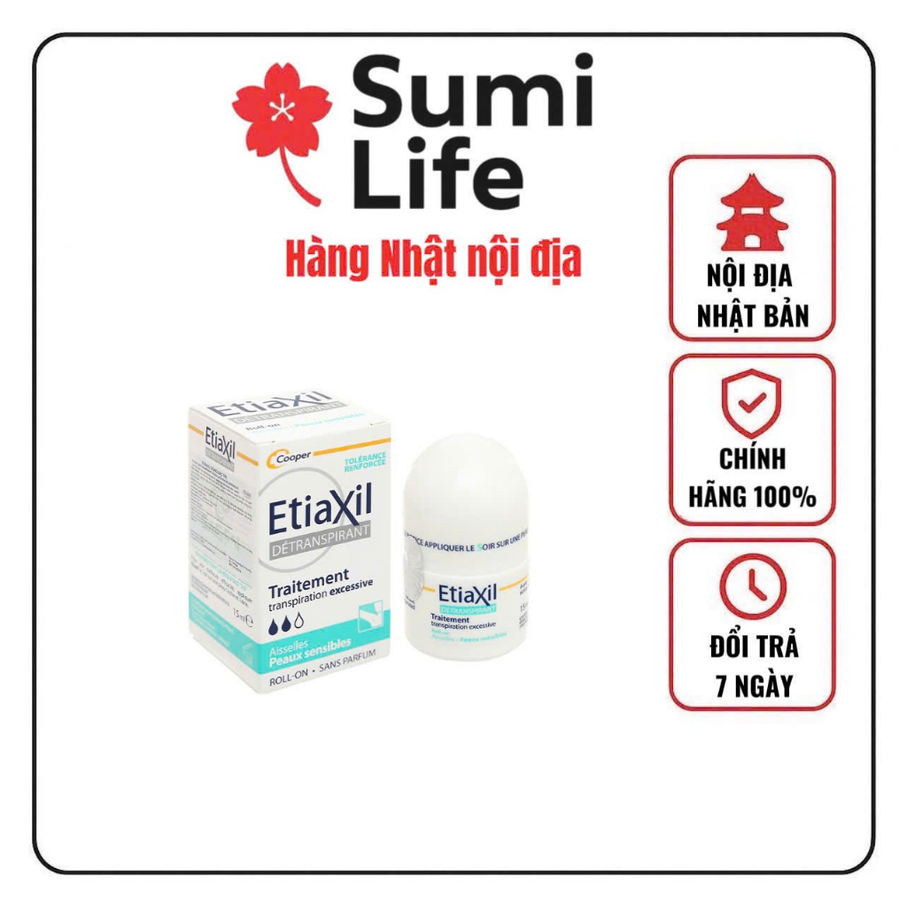 Lăn nách khử mùi Etiaxil 15ml màu xanh Pháp, Dùng cho da nhạy cảm, Khử mùi hôi nách, Ngăn đổ mồ hôi