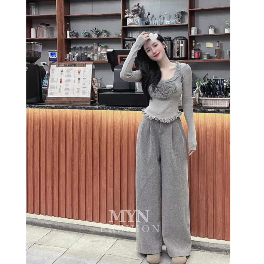 𝑷𝒊𝒏𝒌_𝑺𝒕𝒖𝒅𝒊𝒐//  Quần Dạ Nữ Ống Rộng Phối Ly Xu Hướng Thu Đông, Quần Suông Tôn Dáng Hàn Quốc LM 2008 T