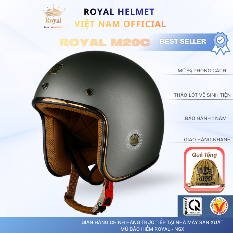 Mũ Bảo Hiểm 3/4 Royal M20C Chính Hãng Size L, XL, XXL Hợp Nam Nữ Phong Cách Bảo Hành 12 Tháng