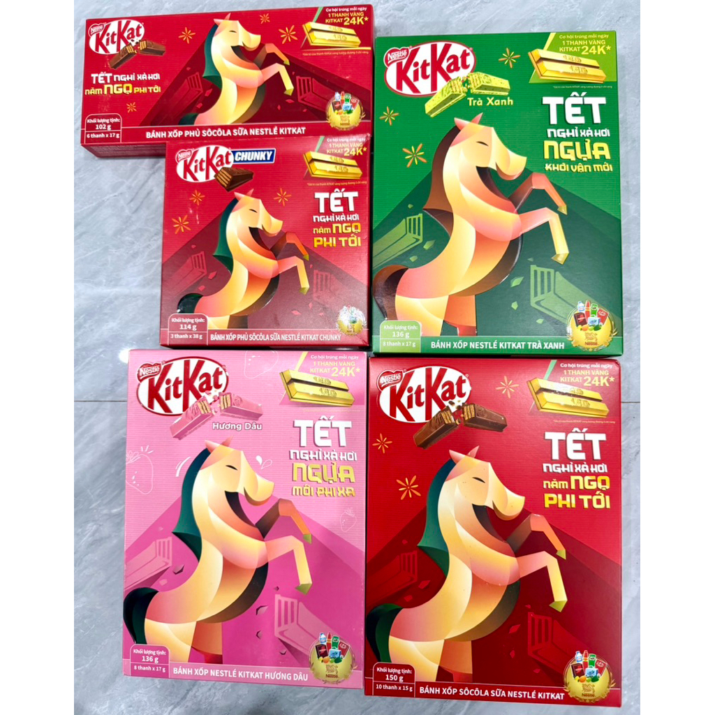 [Mẫu Tết] Bánh Xốp Nestle Kitkat Phủ Socola/Trà Xanh Hộp 114g/102g/150g