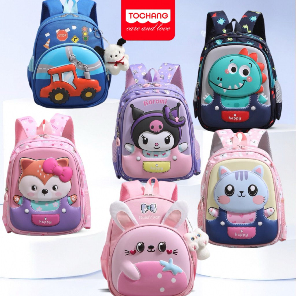 Balo đi học cho bé mẫu giáo mầm non balo 3D Tochang siêu nhẹ bé 2 3 4 5 tuổi Tochang - mẫu HAPPY 3D