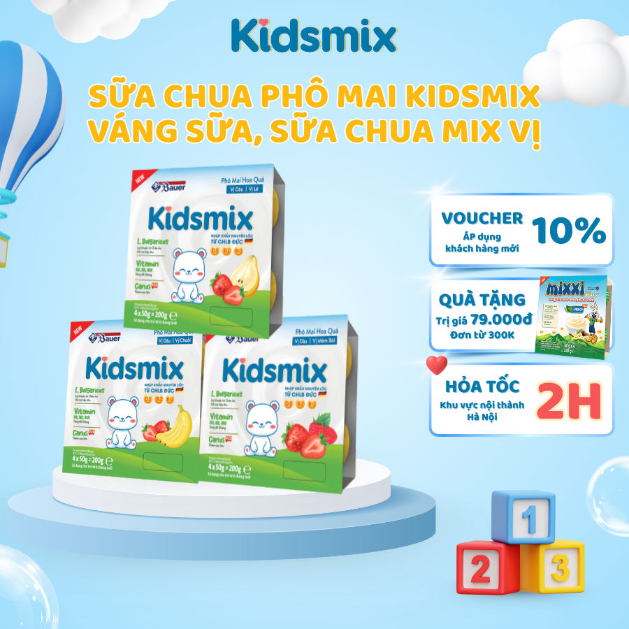 Sữa Chua Phô Mai KidsMix, Váng Sữa, Sữa Chua Mix Vị Trái Cây, Bổ Sung Vitamin Dành Cho Bé Từ 6 Tháng Tuổi