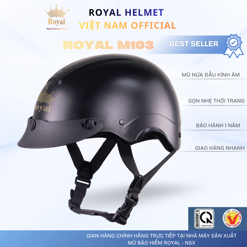 Mũ Bảo Hiểm Nửa Đầu Chính Hãng Royal M103 Hợp Nam Nữ, Nón Bảo Hiểm 1/2 Gọn Nhẹ An Toàn BH 12 Tháng