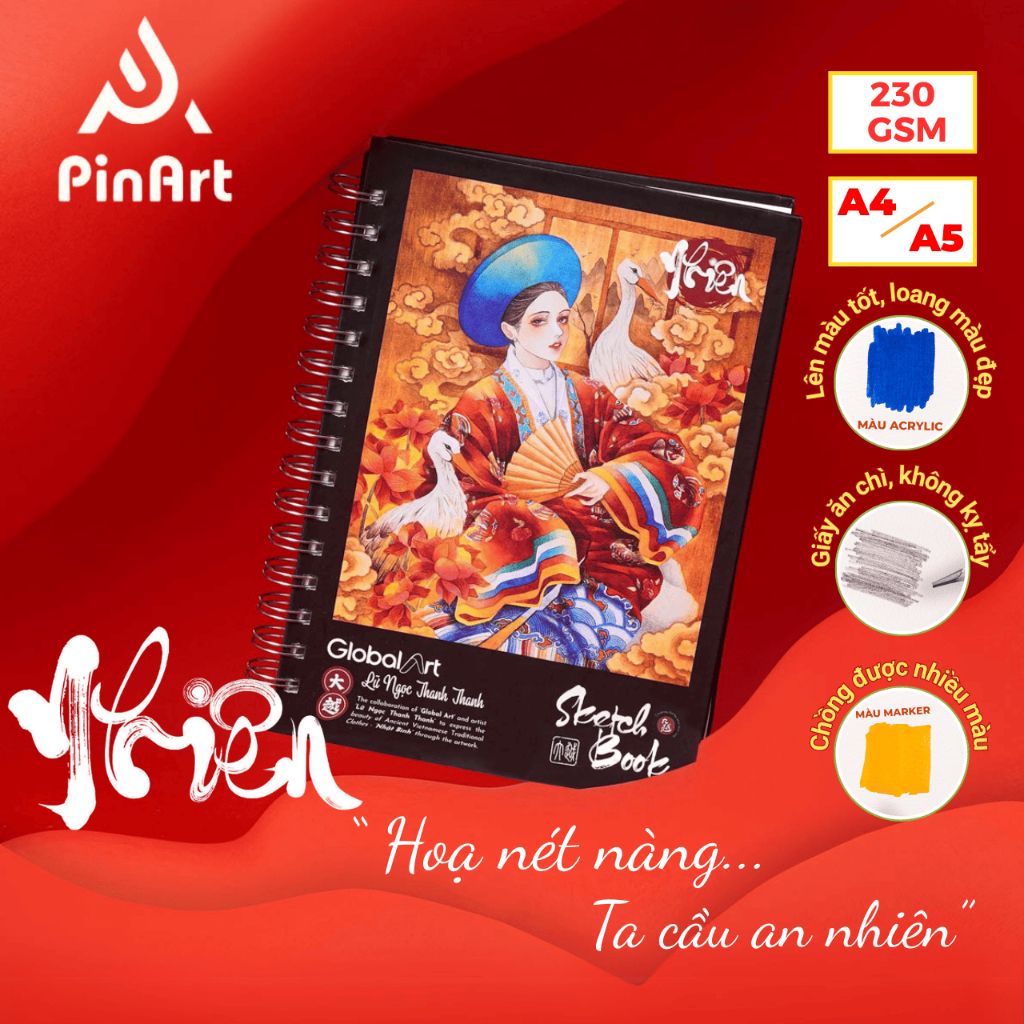 Sổ Sketchbook 230GSM Global Art Không Kỵ Tẩy, Sổ Vẽ Màu Nước Loang Màu Đẹp