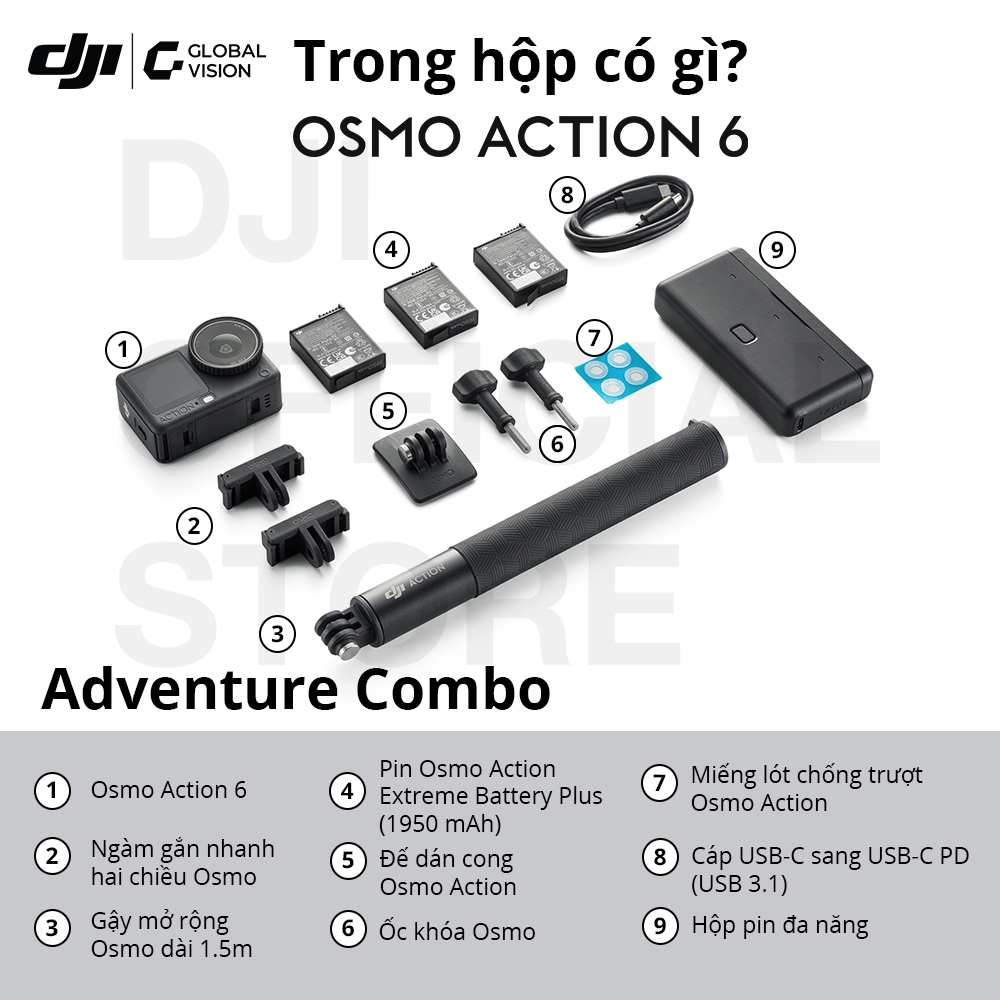 Camera hành động DJI Osmo Action 6 máy quay hành trình | Video 8K, cảm biến vuông 1/1.1, bộ nhớ trong 50GB (DJI OA 6) | BigBuy360 - bigbuy360.vn