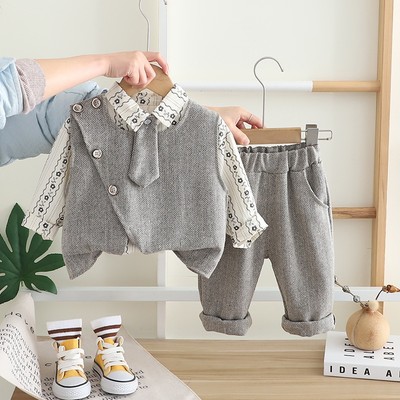 Set Thu Đông Áo Sơ Mi Họa Tiết Gile Lệch Cà Vạt Cho Bé Trai 1-5 Tuổi MINTSCLOSET Quảng Châu - TD4469
