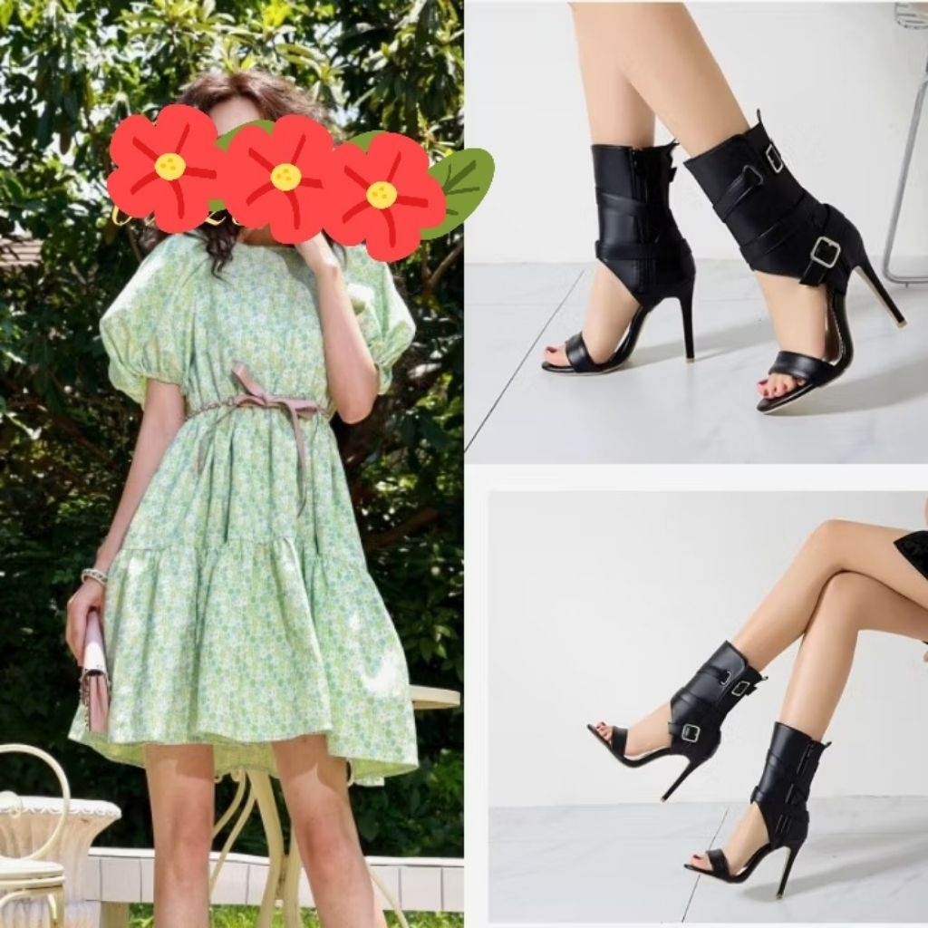 Giày Sandals cổ cao hở mũi đế 10 màu đen GSD24012