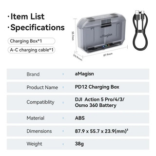DOCK SẠC PIN DJI OSMO ACTION 6 / 5 PRO / 4 / 3 / OSMO 360 AMAGISN