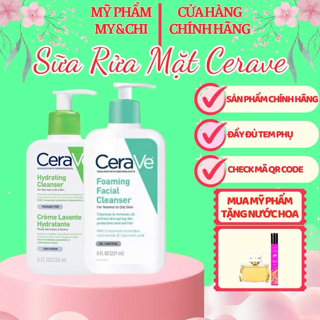 Sữa rửa mặt CERAVE  75597180 HYDRATINGCLEANSER 236ML8OZ (FA) và SRM CERAVE Foaming-Oil Skin ( da dầu