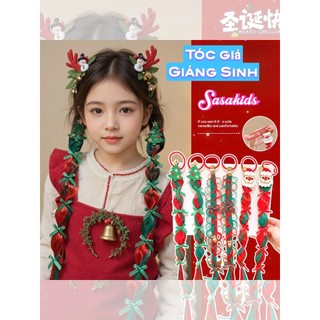  Tóc Giả Giáng Sinh Bé Gái Bính Tóc Giả Noel Đỏ Xanh Siêu Xinh Sasakids TG08 
