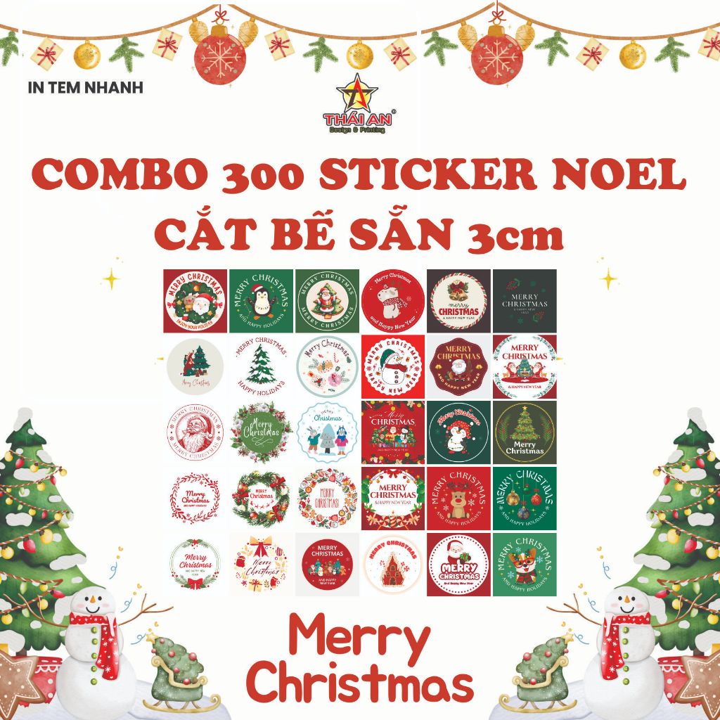 COMBO 300 STICKER NOEL 3cm CẮT BẾ SẴN