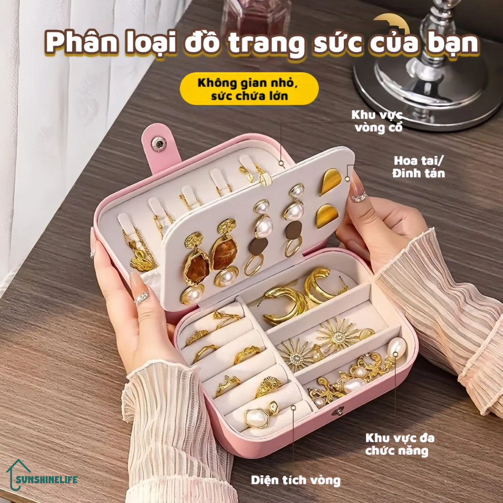 Hộp đồ trang sức du lịch di động đa chức năng, có thể lưu trữ tất cả các loại đồ trang sức