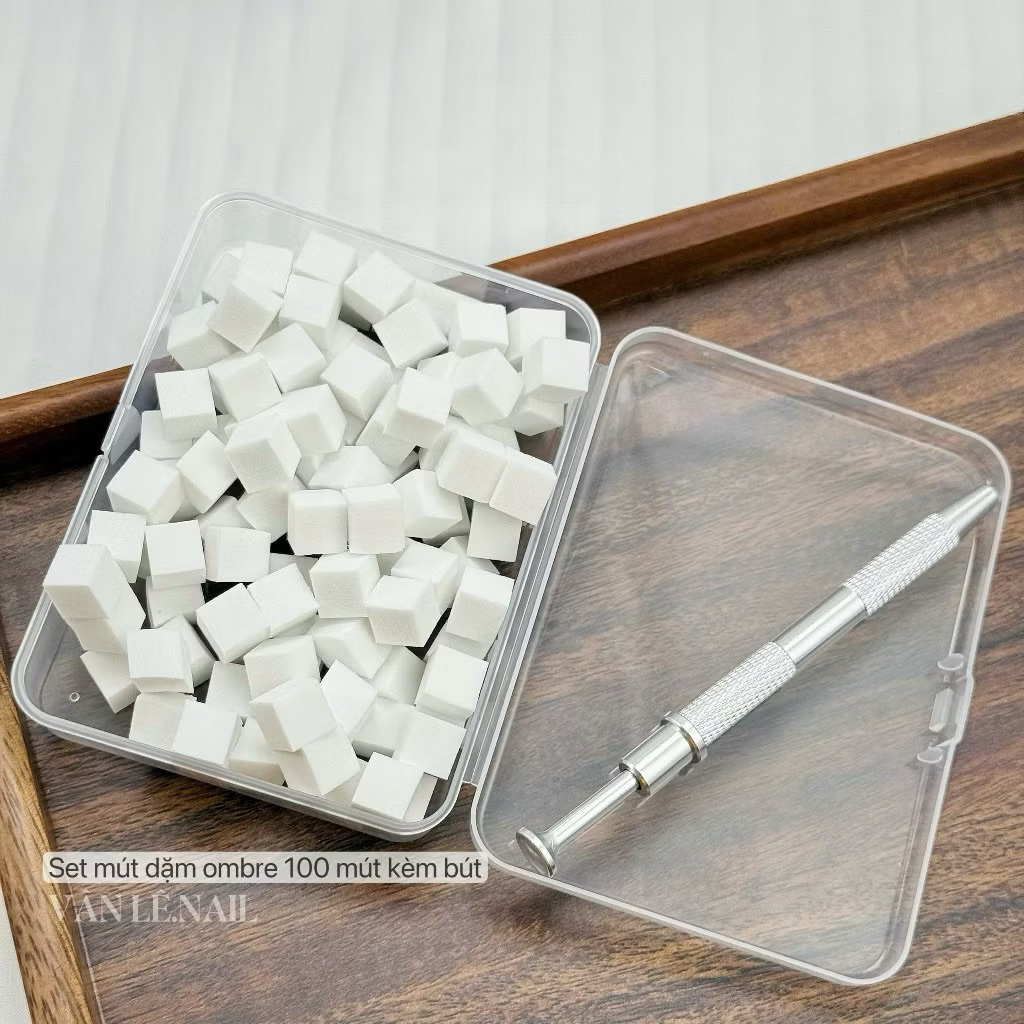 Combo mút dặm ombre và bút kẹp dặm ombre chuyên dụng - Set bông mút dặm ombre vuông, cây cố định omb